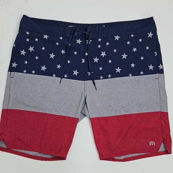 Travis Mathew USA Stars Stripes Swim Board Shorts MINOR FLAWS | Men's 42 - Picture 1 of 16